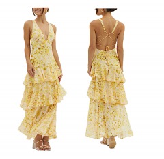 2279P7 | SAINTS AND SECRETS Veda Strappy Back Ruffle Midi Dress | 12 | YELLOW