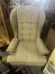 Tan Striped Wingback Chair