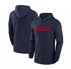 2295P8 | NIKE Men's Navy New England Patriot's 2024\/25 Sideline Performance Long Sleeve Hoodie T-Shirt | L | NAVY