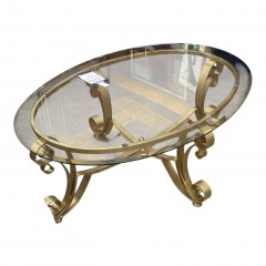 Brass base Oval Glass Top Cocktail Table