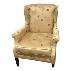 Tan Chair w\/Flowers and Brown Legs