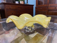 Murano Glass Style Yellow Ruffle Pedestal Bowl