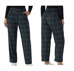 2301P8 | HALARA Mid Rise Zipper Pocket Plaid Straight Leg Casual Pants | S | BLUE GREEN PLAID