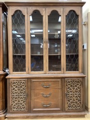 MEDIUM BROWN 2 PIECE HUTCH W\/ CARVED BOTTOM DOORS