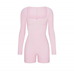 2313R4 | SKIMS Fits Everybody Picot Long Sleeve Onesie | L | CHERRY BLOSSOM