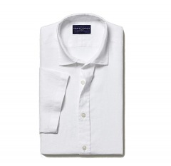 2322R4 | CHARLES TYRWHITT Pure Linen Short Sleeve Shirt | M | WHITE