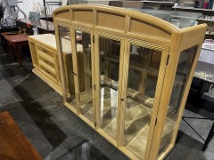 Blonde Wood & Glass 2 Piece Cabinet