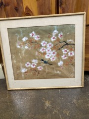 Cherry Blossom with Bird Silk Print