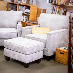 NEW Stone & Leigh Smokey Grey Leather Chair\/Ottoman