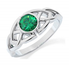 2343R1 | GLENCARA White Gold Emerald Celtic Trinity Knot Ring | SIZE 3