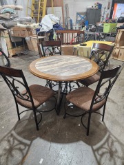 ROUND TABLE WITH FAUX GRANITE TOP AND 4 CHAIRS