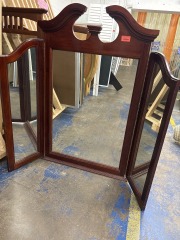 Cherry Finish Trifold Mirror