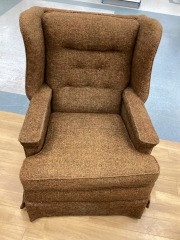 VINTAGE WING BACK ARM CHAIR BROWN