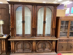LARGE ORNATE 2 PIECE HUTCH W\/ 4 GLASS SHELVES