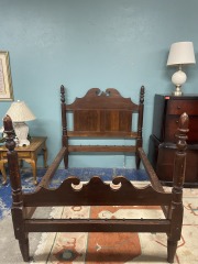 Vintage Dark Wood Full Rope Bed Frame