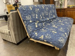 Light Wood Futon with Blue Mattress
