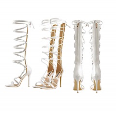 2368R6 | LISHAN Womens Gladiator Knee High Sandals | SIZE 7 | WHITE