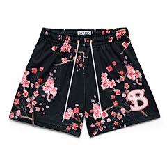 2374P8 | BUCKETSQUAD Cherry Blossom Shorts | ADULT MEDIUM | BLACK\/PINK