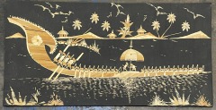 Contrast Embroidered Boat Scene Art