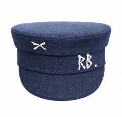 2089P2 | RUSLAN BAGINSKIY Crystal Embellished Denim Baker Boy Cap | EXTRA LARGE | DENIM BLUE