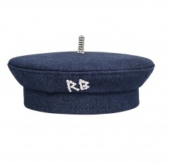 2091P2 | RUSLAN BAGINSKIY Crystal Embellished Denim Beret | EXTRA LARGE | DENIM BLUE