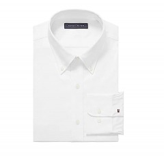 2407P8 | TOMMY HILFIGER Men's TH Flex Regular Fit Wrinkle Resistant Stretch Twill Dress Shirt | 15 34\/35 | WHITE
