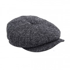 2400P8 | CARLOWAY Harris Tweed Wool Herringbone Newsboy Cap | 7.25 INCH \/ 59 CM | GREY