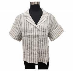 2426R4 | QUINCE 100% European Linen Short Sleeve Shirt | LARGE | OATLMEAL \/ BLACK