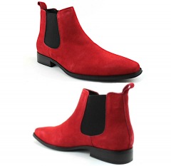 2428R6 | AZARMAN Men's Genuine Suede Red Chelsea Ankle Boots | MEN'S 8.5 | RED