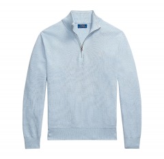 2303P8 | POLO Ralph Lauren Mesh-Knit Cotton Quarter-Zip Sweater | M | BLUE