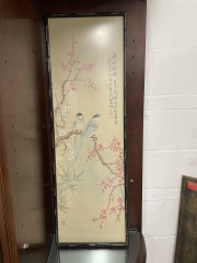 Vintage Cherry Blossom Bird Silk Print Framed Art