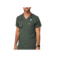2447R4 | FIGS Leon Three-Pocket Scrub Top | MEDIUM | MOSS