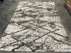 Black White Lines Shag Area Rug 5x7
