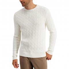 2461P3 | MACY'S Club Room Men's Cable Knit Cotton Sweater | SMALL | IVORY