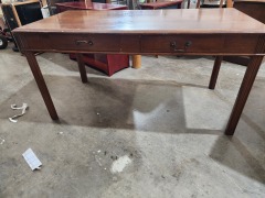BROWN TABLE\/DESK WITH TWO DRAWERS