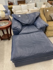 Navy Leather Loveseat