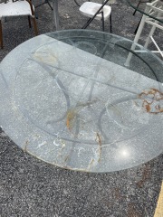 Round Rustic Glass Top Patio Table (AS IS)