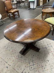 Scroll Work Base Round Wood Dining Table
