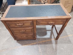 BROWN 4 DRAWER DESK W\/BLACK INLAY TOP