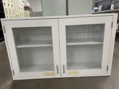 White Glass Front Metal Wall Cabinet (49Wx14Dx30H)