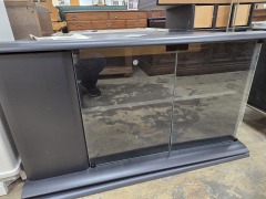 Black w Glass Doors Swivel TV Stand