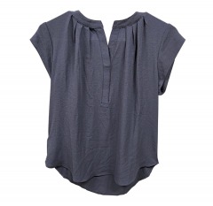 2500R4 | 41 HAWTHORNE Morey Split Neck Short Sleeve Blouse | EXTRA SMALL \/ PETITE | NAVY