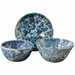 3pc Handmade Blue Pottery