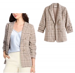 2502P6 | SKIES ARE BLUE Sail Lightweight Double Breasted Blazer | EXTRA SMALL | TAN