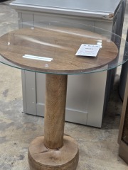 Small wood table with glass top