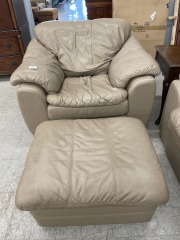 Putty Leather Chair & Ottoman