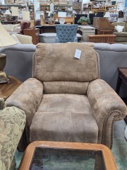 Brown Suede Look Swivel Arm Chair