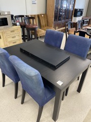 Black Table 4 blue chairs
