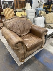 Chocolate Milk Studed Leather Arm Chair