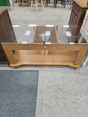 MAPLE FRAMED GLASS TOP CONSOLE TABLE